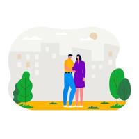 People walking in the park, relaxing, connecting. Leisure and outdoor activity, family picnic, summer rest. Vector flat concept illustration