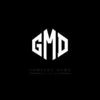 GMD letter logo design with polygon shape. GMD polygon and cube shape logo design. GMD hexagon vector logo template white and black colors. GMD monogram, business and real estate logo.