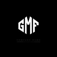 diseño de logotipo de letra gmf con forma de polígono. Diseño de logotipo en forma de cubo y polígono gmf. gmf hexágono vector logo plantilla colores blanco y negro. monograma gmf, logotipo comercial e inmobiliario.