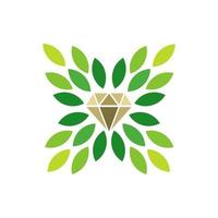 Creative leaves with diamond jewellery logo design vector