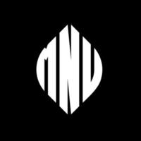 diseño de logotipo de letra de círculo mnu con forma de círculo y elipse. mnu letras elipses con estilo tipográfico. las tres iniciales forman un logo circular. vector de marca de letra de monograma abstracto del emblema del círculo mnu.