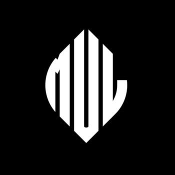 MUL circle letter logo design with circle and ellipse shape. MUL ellipse letters with typographic style. The three initials form a circle logo. MUL Circle Emblem Abstract Monogram Letter Mark Vector. vector