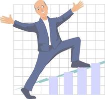 Smiling man climbs up the chart or career ladder. vector