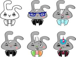 set of images of cute cartoon bunnies. vector