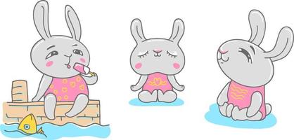 set of images of cute cartoon bunnies. vector