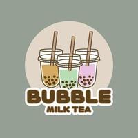 Bubble milk tea vector logo. Bubble milk tea cartoon.