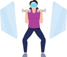 The girl is exercising with dumbbells. vector