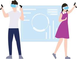 Boy and girl playing games wearing VR glasses. vector