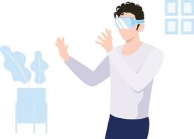 el niño está mirando una maceta a través de gafas vr. vector