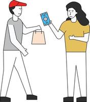 The girl is paying for the parcel. vector
