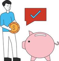 The boy is saving money in Piggy Bank. vector