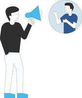 The boy is standing with a megaphone. vector