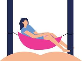 The girl is resting in the hammock. vector