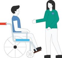 The female doctor is talking to the patient in a wheelchair. vector
