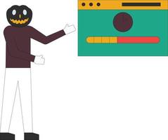 The boy is pointing to the time of the webpage left in Halloween. vector