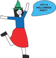 The girl says join us for the Halloween party. vector