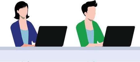 Boy and girl working on their laptops. vector