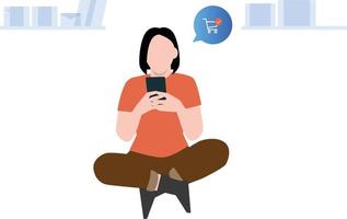 The girl is shopping online. vector