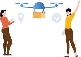 The courier package is being delivered by drone. vector