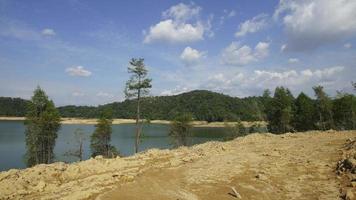 Dry soil over lake in hot day video