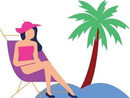 The girl is resting on the beach. vector