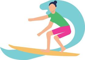 The girl is surfing in the water. vector