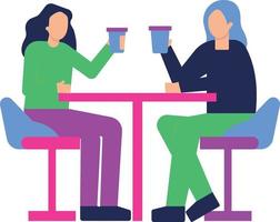 The girls are drinking coffee at the table. vector