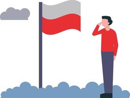 The boy is saluting the country's flag. vector