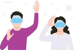 The boy and girl are wearing VR glasses. vector