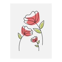 arte lineal del boceto de flores. ilustración vectorial abstracta dibujada a mano. Diseños de arte de plantas abstractas para imprimir cubiertas de decoración del hogar fondos de pantalla carteles arte de pared mínimo y natural vector