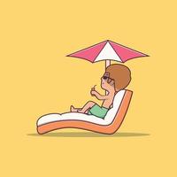 ilustración de un niño disfrutando del verano en la playa vector