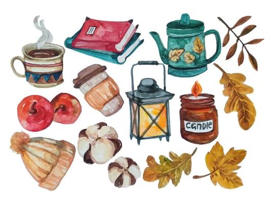 fall seasoning element watercolor vector