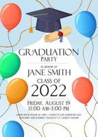 Graduation party invitation 2022 funny card. Sky with balloons vector