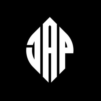 JAP circle letter logo design with circle and ellipse shape. JAP ellipse letters with typographic style. The three initials form a circle logo. JAP Circle Emblem Abstract Monogram Letter Mark Vector. vector