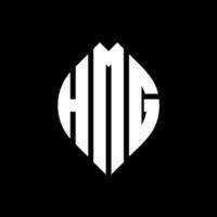 HMG circle letter logo design with circle and ellipse shape. HMG ellipse letters with typographic style. The three initials form a circle logo. HMG Circle Emblem Abstract Monogram Letter Mark Vector. vector