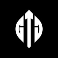 diseño de logotipo de letra circular gtj con forma de círculo y elipse. letras elipses gtj con estilo tipográfico. las tres iniciales forman un logo circular. vector de marca de letra de monograma abstracto del emblema del círculo gtj.