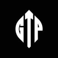 GTP circle letter logo design with circle and ellipse shape. GTP ellipse letters with typographic style. The three initials form a circle logo. GTP Circle Emblem Abstract Monogram Letter Mark Vector. vector
