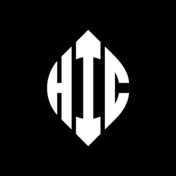 HIC circle letter logo design with circle and ellipse shape. HIC ellipse letters with typographic style. The three initials form a circle logo. HIC Circle Emblem Abstract Monogram Letter Mark Vector. vector