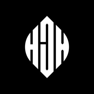 HJX circle letter logo design with circle and ellipse shape. HJX ellipse letters with typographic style. The three initials form a circle logo. HJX Circle Emblem Abstract Monogram Letter Mark Vector.