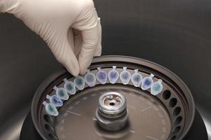 Scientist loading a sample to centrifuge photo