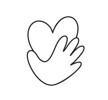 Hand drawn monoline hand holding heart Encourage donate logo. Stop war in Ukraine. Concept idea of donation and help icon. Protection from Russian invaders vector