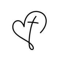 vector logo cristiano monoline corazón con cruz sobre un fondo blanco. símbolo caligráfico dibujado a mano. icono de religión minimalista