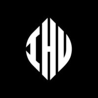 IHU circle letter logo design with circle and ellipse shape. IHU ellipse letters with typographic style. The three initials form a circle logo. IHU Circle Emblem Abstract Monogram Letter Mark Vector. vector