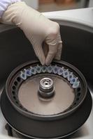 Scientist loading a sample to centrifuge photo