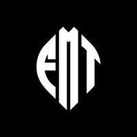 FMT circle letter logo design with circle and ellipse shape. FMT ellipse letters with typographic style. The three initials form a circle logo. FMT Circle Emblem Abstract Monogram Letter Mark Vector. vector