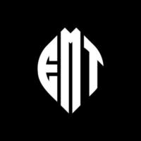 EMT circle letter logo design with circle and ellipse shape. EMT ellipse letters with typographic style. The three initials form a circle logo. EMT Circle Emblem Abstract Monogram Letter Mark Vector. vector