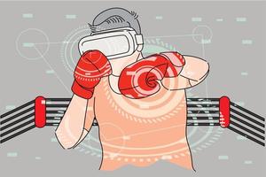 boxeo casual para niños en el ring virtual con realidad virtual. ilustración de diseño plano vector