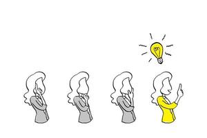 Concept of thought process for generating ideas. Cartoon vector illustration design