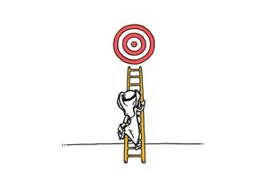 Arab investor climbing the ladder to achieve target. Business goal concept. Cartoon vector illustration design