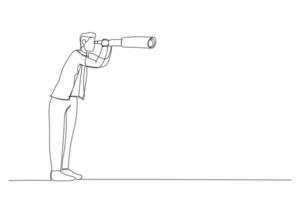 Illustration of entrepreneur with telescope. Idea or inspiration, business visionary. One line style art vector